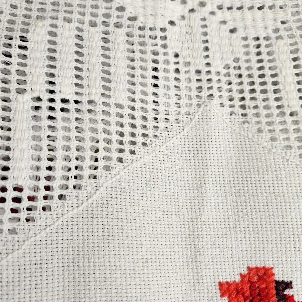 Vintage Embroidered Floral Tablecloth Cross Stitch Openwork Lace Cottagecore